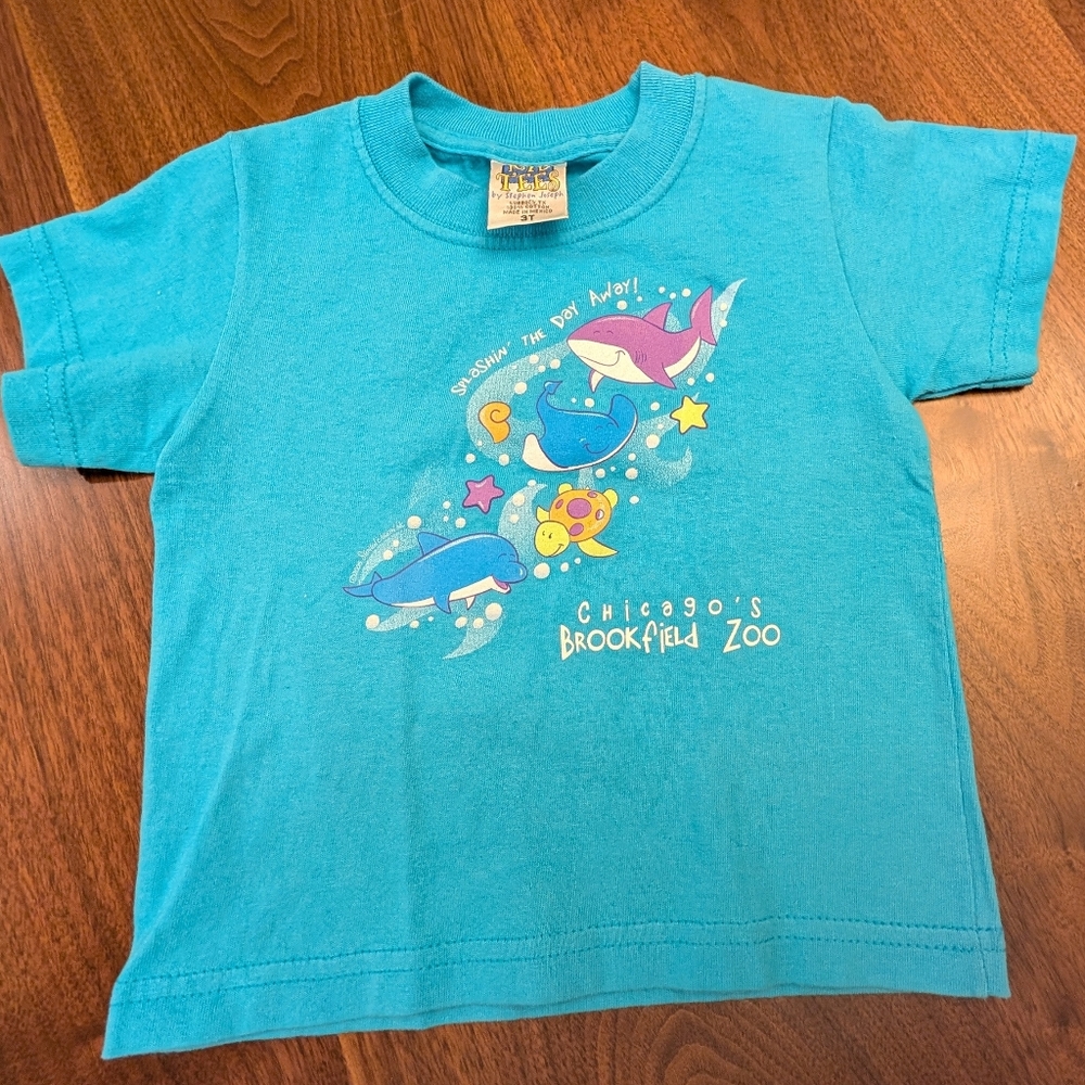 90s Y2K Vintage Chicago's Brookfield Zoo Kids Blue Ocean Sea Animals T-Shirt 3T